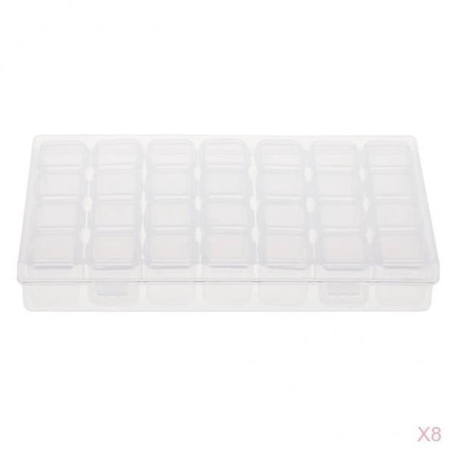 Caja de almacenamiento de contenedores organizador de joyas de plástico de 8 piezas, caja de almacenamiento de plástico pequeña individual, 28 rejilla