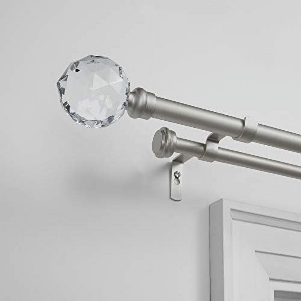 Exclusive Home Crystal Ball Double Curtain Rod and Finial Set, Matte Silver, 36"-72"