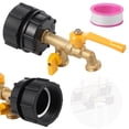 thumbnail image 1 of IBC Tote Tank Faucet Adapter, 2 in 1 Double Faucet with G1/2 Thread, Double Outlet IBC Water Tank Fittings, 2.36" Thread Plastic Connectors with 2 Brass Faucets, 1 of 7