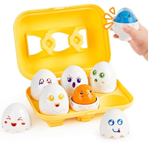 Toddler Matching Eggs Toys - Color Shape Sensory Sorting Toys for Toddler 1-3,Easter Montessori Learning Fine Motor Skills Travel Bingo Puzzle Games Birthday Gifts for Baby Boys Girls