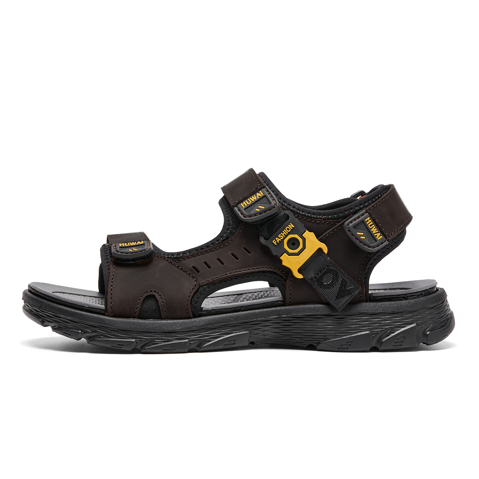 Mens Brown Adjustable Strap Open Toe Leather Athletic Sport Hiking Sandal Shoes FLARUT Men main image 3