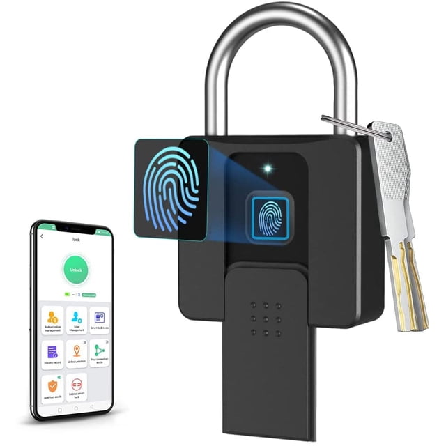 Candado de huella digital grande con llaves, candado de llave impermeable para exteriores, autorización remota a través de la aplicación del teléfono, registro de desbloqueo, tipo C ER