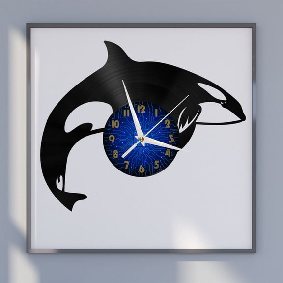 Dolphin 2 12 Inch Vinyl Record Wall Clock - Silent, Creative, and Unique Clock for Living Room, Entryway, or Bedroom Decor - Perfect Gift Idea(12 inchs B without LED)