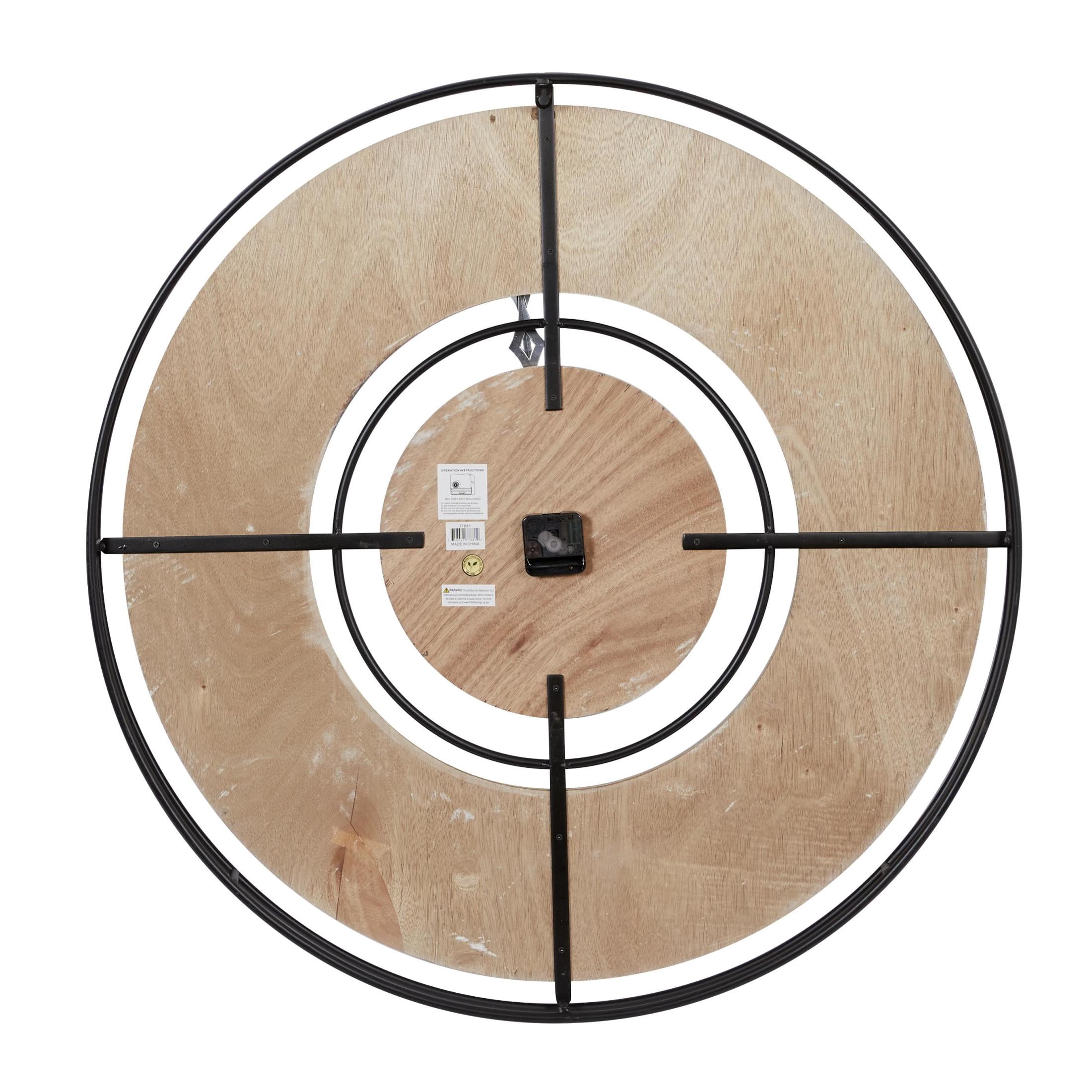 DecMode 34" Brown Metal Floral Wall Clock with Wood Accents