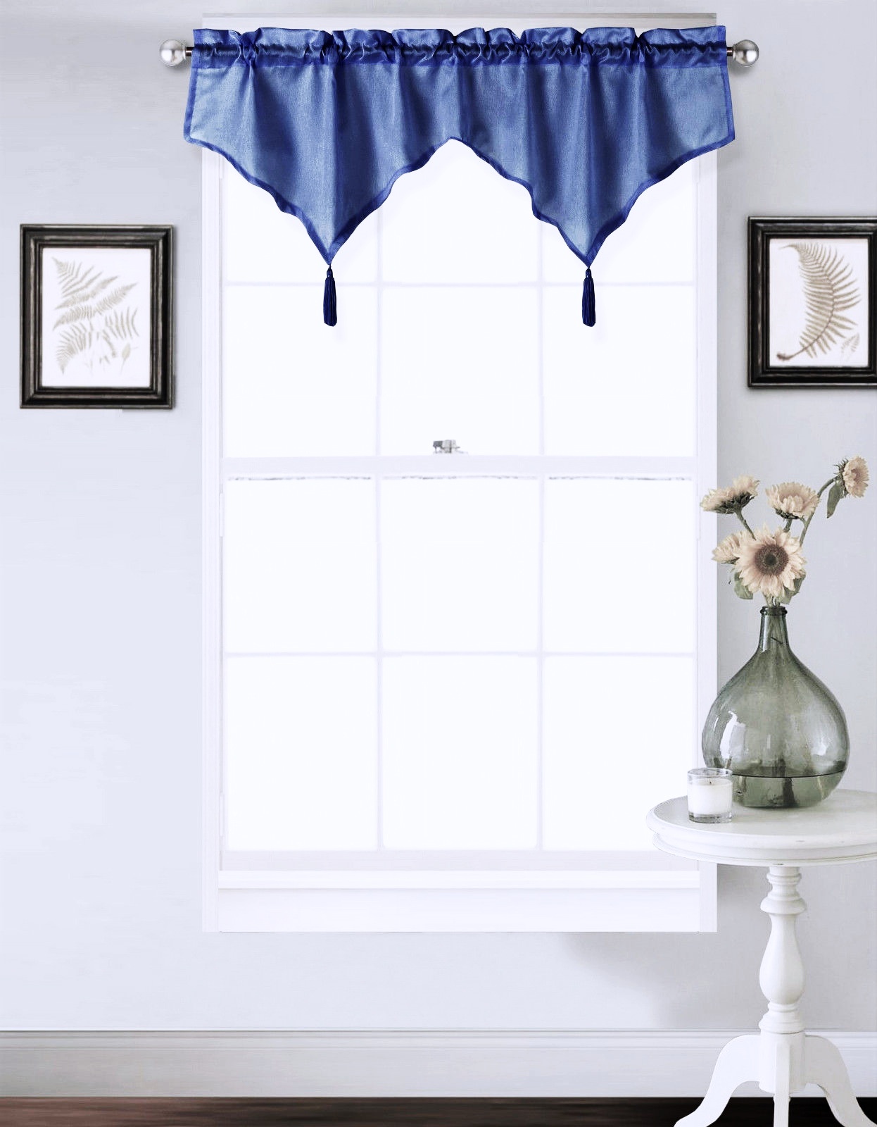 (V16) ROYAL BLUE 1PC Elegant Straight Sheer Rod Pocket Swag Waterfall