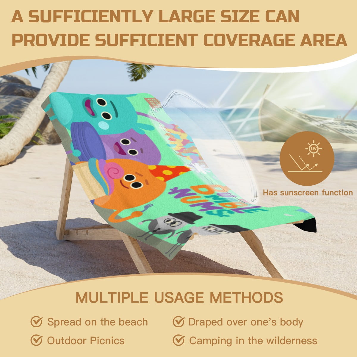 The Bumble Nums Beach Towel Quick Drying Microfiber Pool Towel 30"x60" Birthday Gift