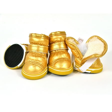 4PCS Dog Snow Boots  Plush Lining Winter Warm Puppy Sneakers Brightly Color Waterproof Anti-slip Pet Outdoor Walking Shoes