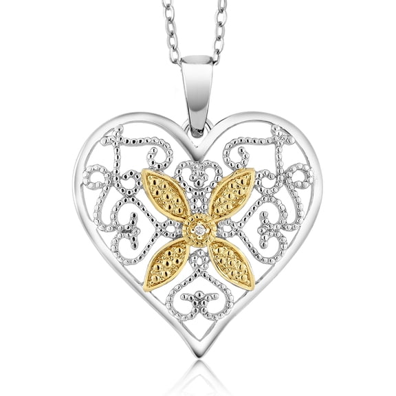 Gem Stone King Gorgeous Accent Diamond 1 inch Heart Shape Pendant Necklace for Women With 18 inch Chain