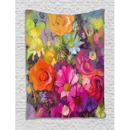 Home Accents Floral Tapestry - Floral Tapestry, Vibrant Flower Bouquet with Daisy Peony Gerbera Petals Romantic Arrangement Print, Wall Hanging for Bedroom Living Room Dorm Decor, Multicolor, by Ambesonne