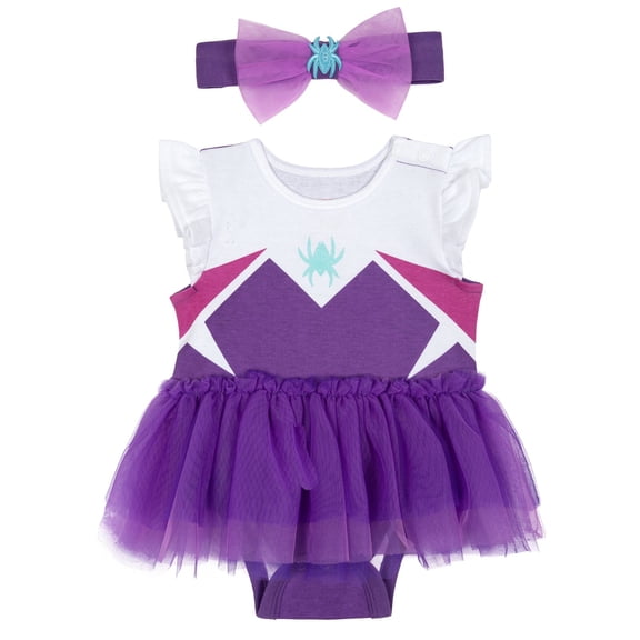 Marvel Spider-Verse Baby Girls' Cosplay Tutu Bodysuit and Headband Set Purple Ghost