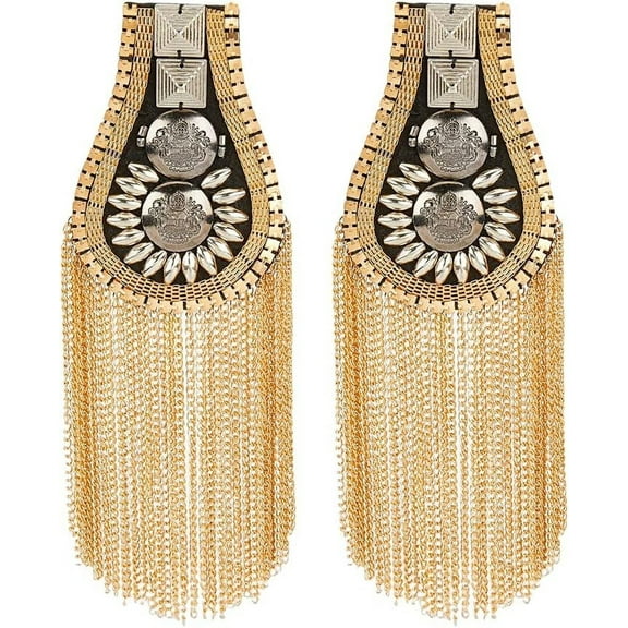 Fashion Shoulder Epaulet Tassel Iron Shoulder Badge Detachable Tassel Chain Metal Epaulettes Beads Punk Fringe Epault for Jackets