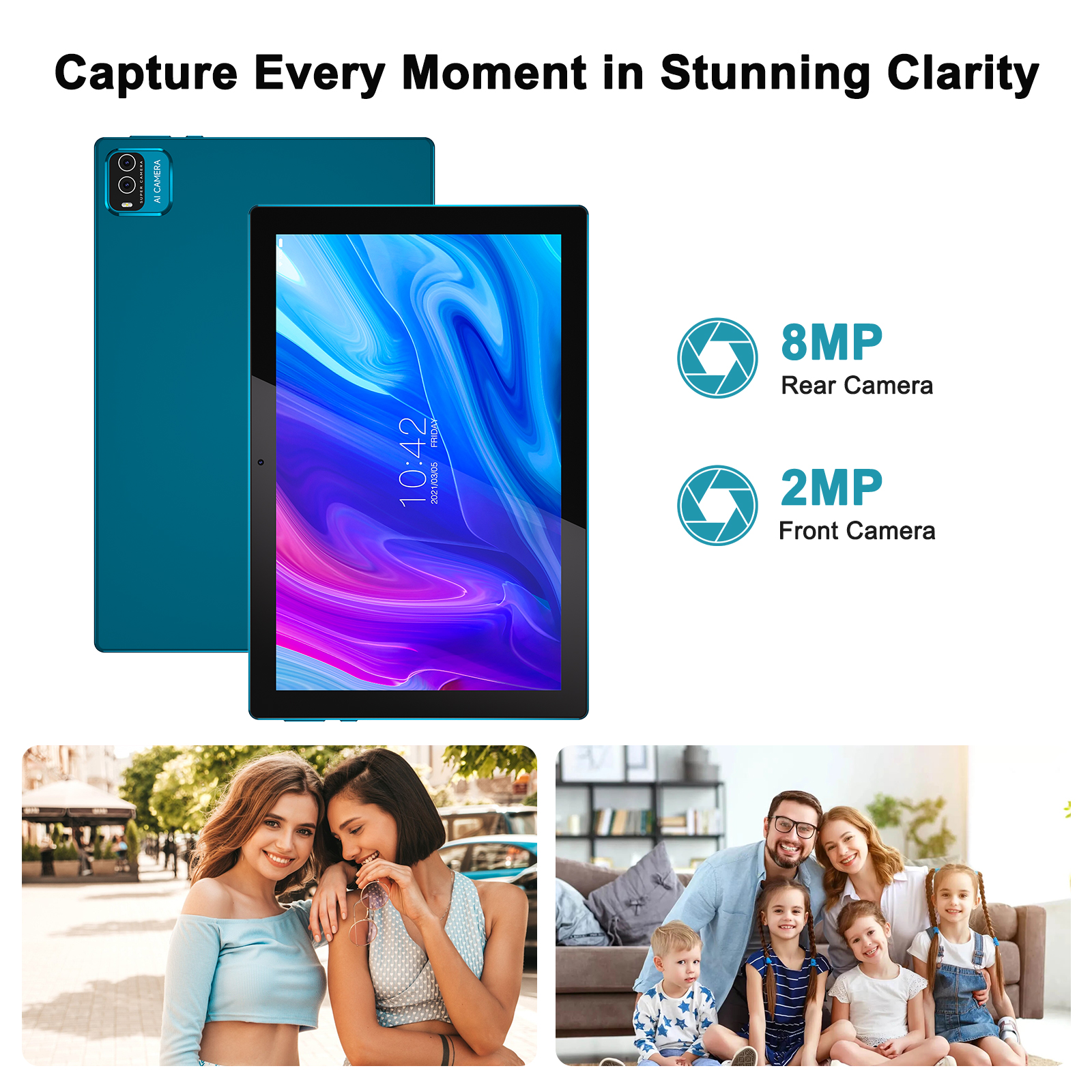 Android 15 Tablet 2 in 1 Tablets 10 Inch Tablet with Keyboard Mouse Case Protective Stylus 10.1" Tab 8GB+64GB Support 1TB Expansion 2MP+8MP Dual Camera 6000mAh Battery Bluetooth WIFI-6, Navy