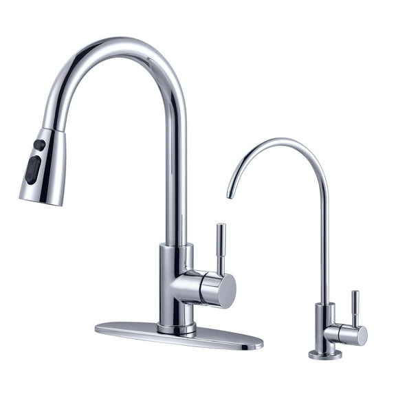 Wowow Kitchen Faucet and Water Filter Faucet Combo, WOWOW Stainless Steel Kitchen Sink Faucet with Drinking Water Faucet for Reverse Osmosis or Water Filtration System, Polished Chrome
