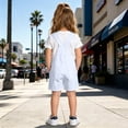 thumbnail image 4 of Rggeeun Girl's Child Hiking Pants Solid Color Suspender Pants Wide Leg Relaxed Fit Side Pockets Above Knee Lightweight For Outdoor Workout Basic Trousers,White,4-5 Years, 4 of 9
