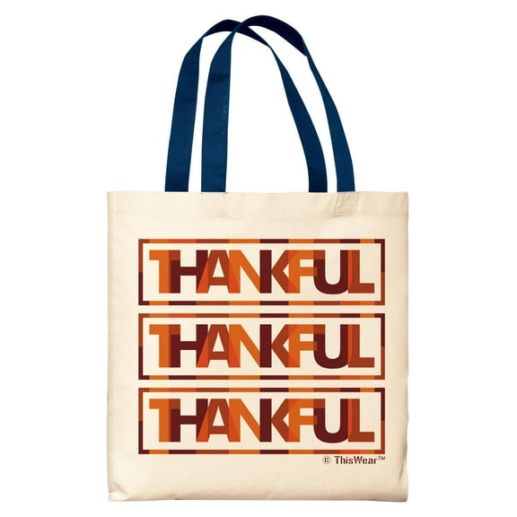 ThisWear Fall Decorations for Home Thankful Fall Colors Word Art Navy Handle Canvas Tote Bag