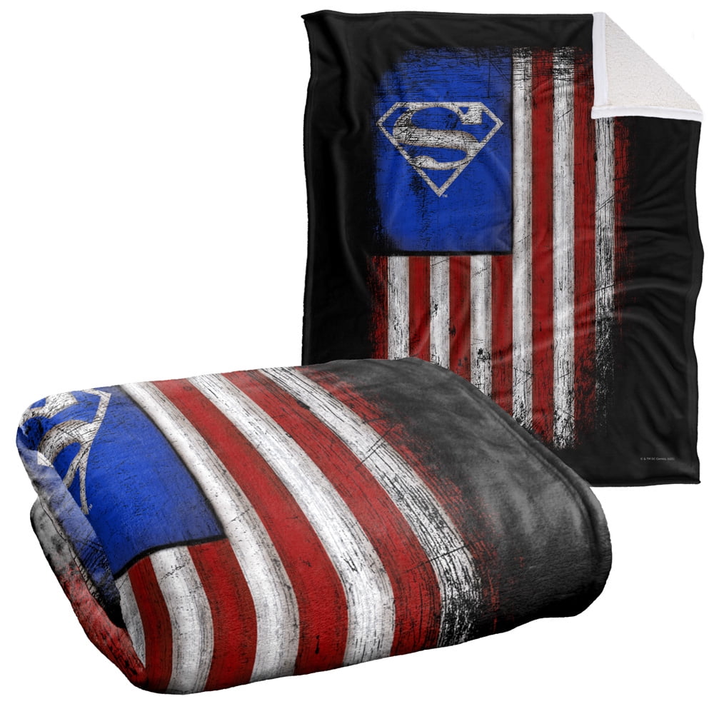Superman Blanket, 50"x60", Old Glory Shield Silky Touch Sherpa Back Super Soft Throw Blanket