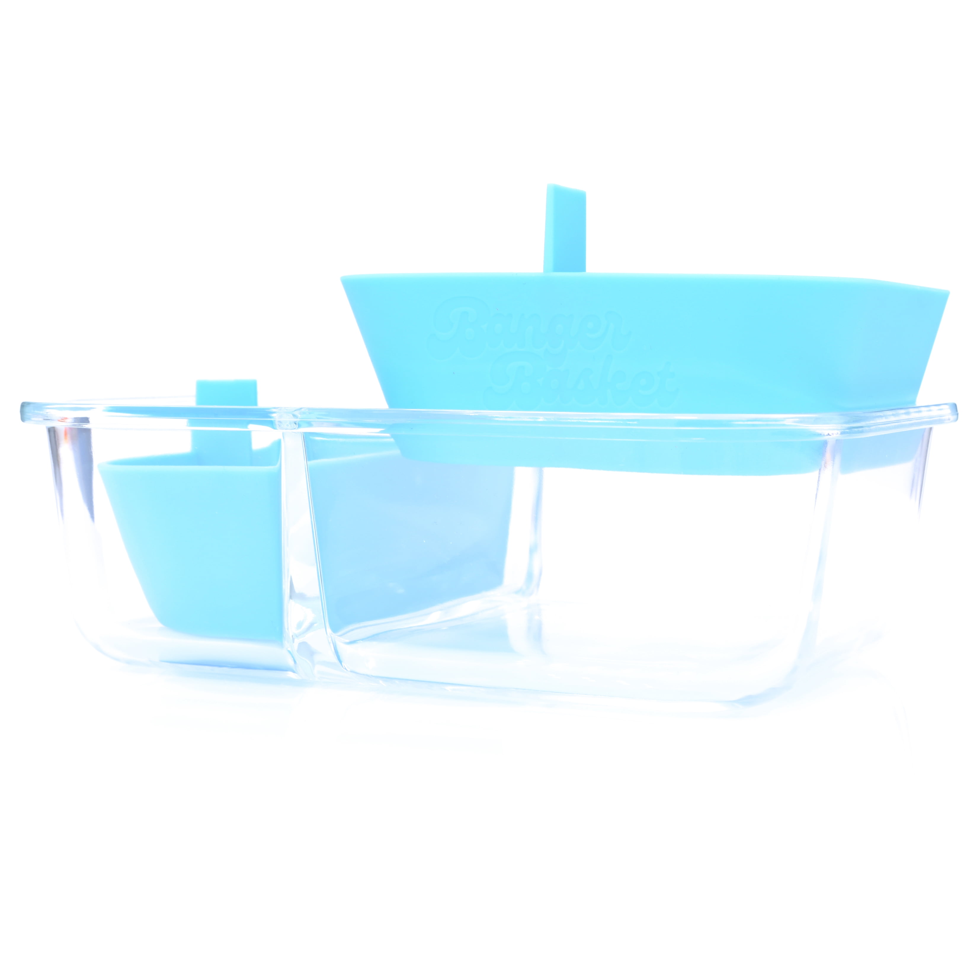 Banger Basket Two Compartment Borosilicate Glass Container Cleaning Tool with Sealable Lid (Arctic Blue)