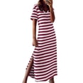 thumbnail image 3 of Kcodviy Womens V Neck Straight Womens Stretch Dresses Loose Striped Print Dress Evening Fall Dresses Plus Size Slip Dress Dressed Woman V Neck Midi Dress, 3 of 6