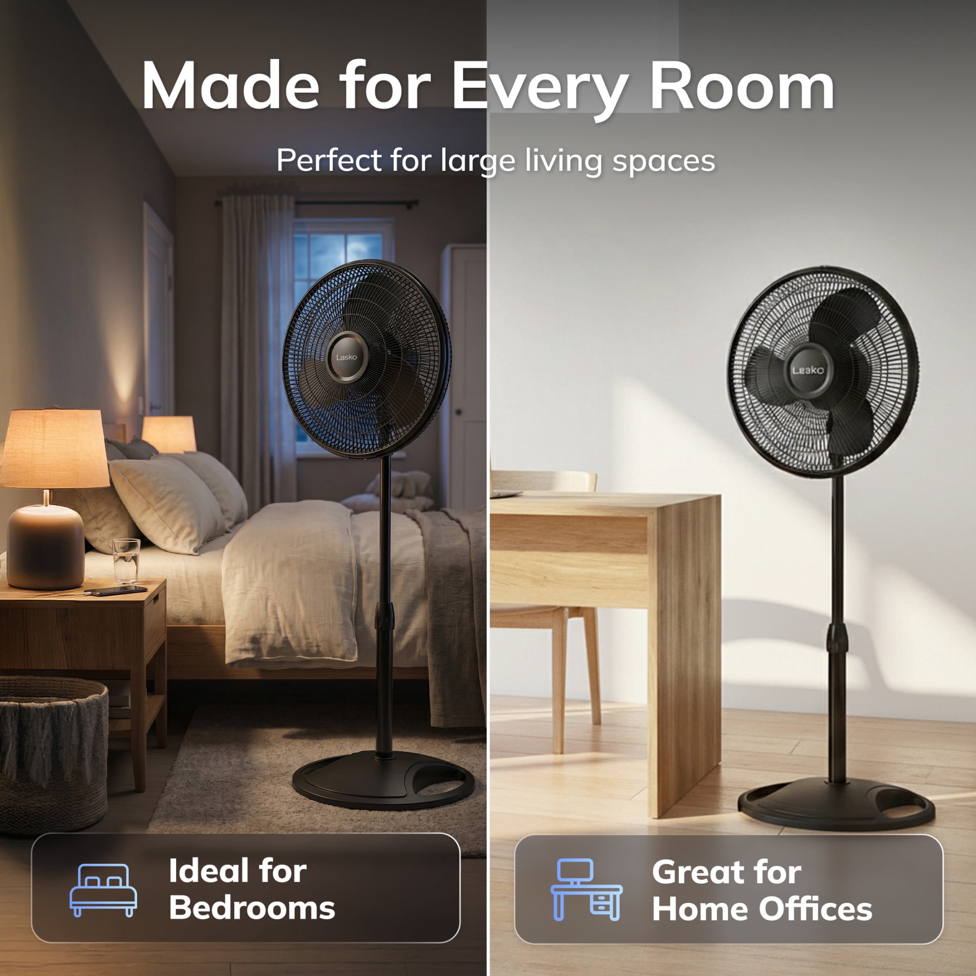 Lasko 16" Oscillating Pedestal Fan with Adjustable Height and Tilt-Back Head for Whole Room Cooling, Black, S16500