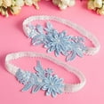 thumbnail image 4 of Conjunto de ligas de boda, Liga nupcial de encaje, Liga Floral elástica para novia, azul y blanco, ligera, muy cómoda de llevar, 4 of 5