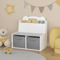 thumbnail image 2 of Kids Bedroom Furniture Kids Bookshelf with Storage Bins – Wooden Bookcase with Book Display Shelf and 2 Fabric Bins, Cute Bear-Shaped Backboard, Toy Organizer for Toddlers and Children, White and Gra, 2 of 21