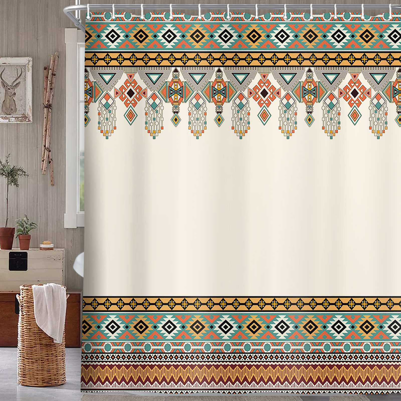 Aztec Shower Curtain, Southwestern American Ethnic Boho Shower Curtains