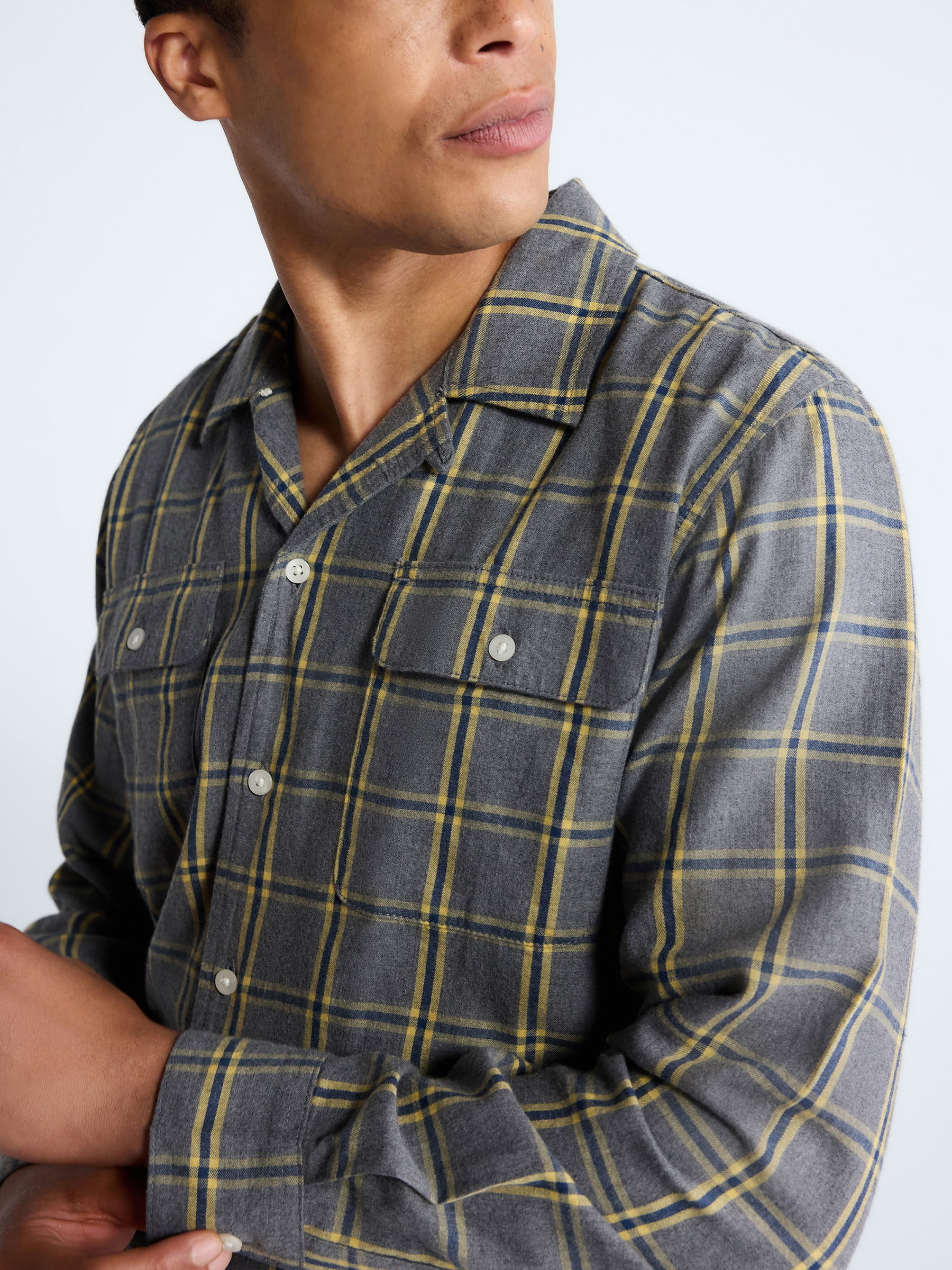 Free Assembly Men's Cotton Camp Shirt with Long Sleeves, Sizes S-3XL