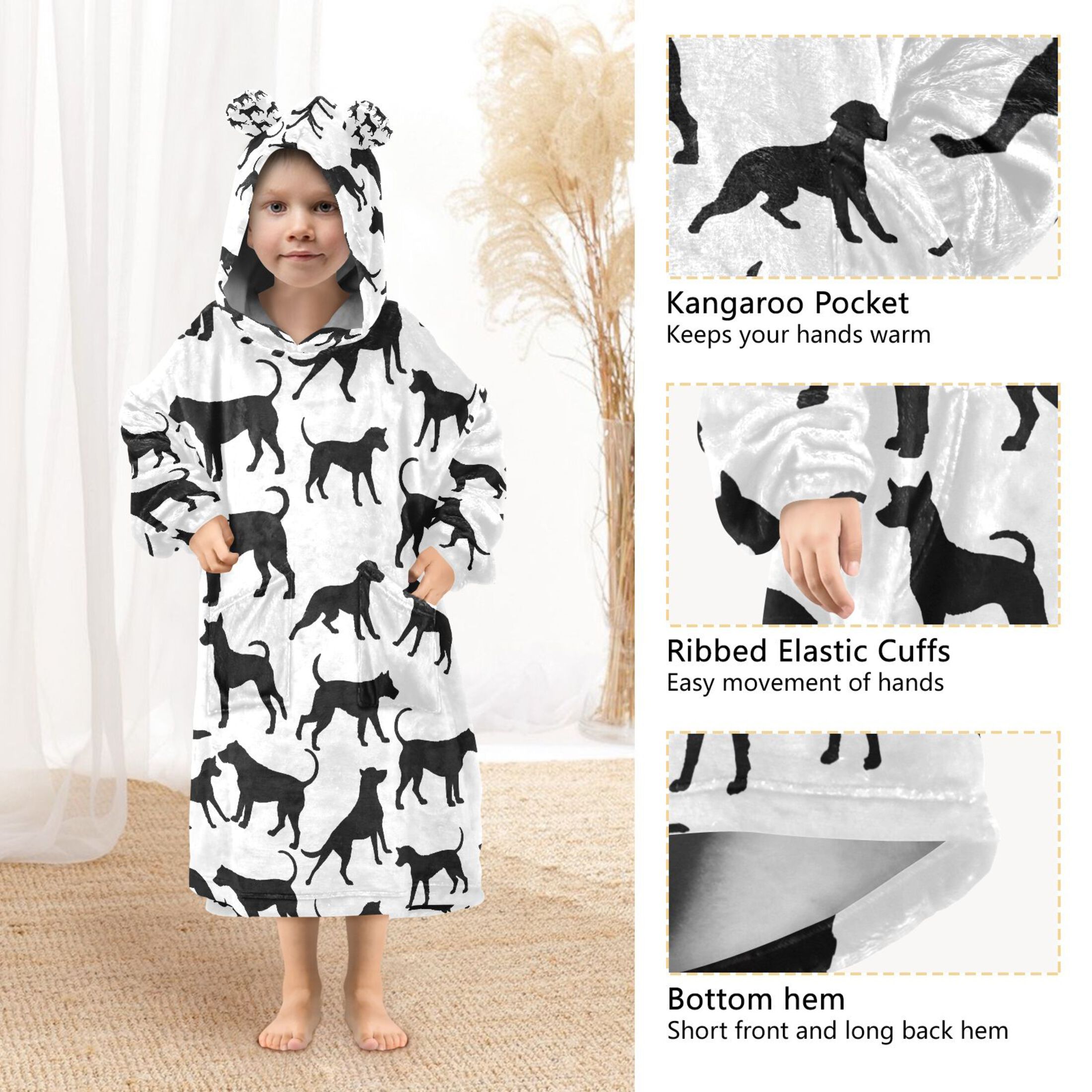 joogoo Blanket Hoodie for Silhouette Dogs Oversize Sweatshirt 3-14 YR L