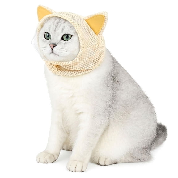 Colenumone Cat Muzzle for Grooming, Breathable Mesh Kitten Astronaut Helmet for Nail Trimming & Vet Visits, Adjustable Pet Hood to Prevent Biting and Scratching, Soft Comfort Fit, Beige/Grey/Black
