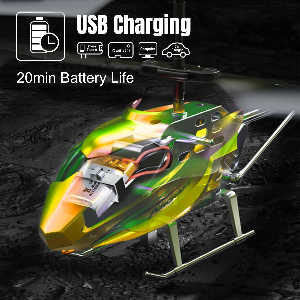 PayUSD Remote Control Helicopter Mini Gyroscope RC Helicopters LED Light for Indoor to Fly for Kids and Beginners, Yellow