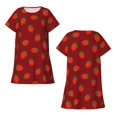thumbnail image 3 of Bixox Strawberry Pattern Women's Nightgown, Soft & Breathable Sleepwear, Round Neck Knee-Length Pajama Dress,Loungewear for Home & Sleep, 3 of 7