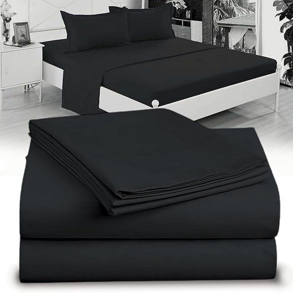 Twin Sheet Set - 1800 Ultra-Soft Microfiber Twin Bed Sheets - Double Brushed - Deep Pockets - Easy Fit – Wrinkle Free - Comfy - 3 Piece Set - Bedding Sheets & Pillowcases (Twin, Black)