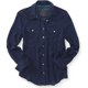 thumbnail image 1 of Aeropostale Camisa con botones de rayón transparente de color sólido para mujer, azul, grande Aeropostale Camisa con botones, 1 of 1