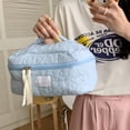 thumbnail image 4 of Bolsa de cosméticos Flor acolchada Almacenamiento lindo Gran capacidad Suave para el trabajo Azul, 4 of 8