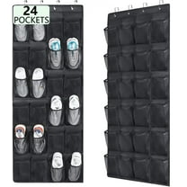 Bevtee 2 Pack Over The Door Shoe Organizer, 24 Mesh Pocket Back of Door Shoe Organizer with Hooks, Black