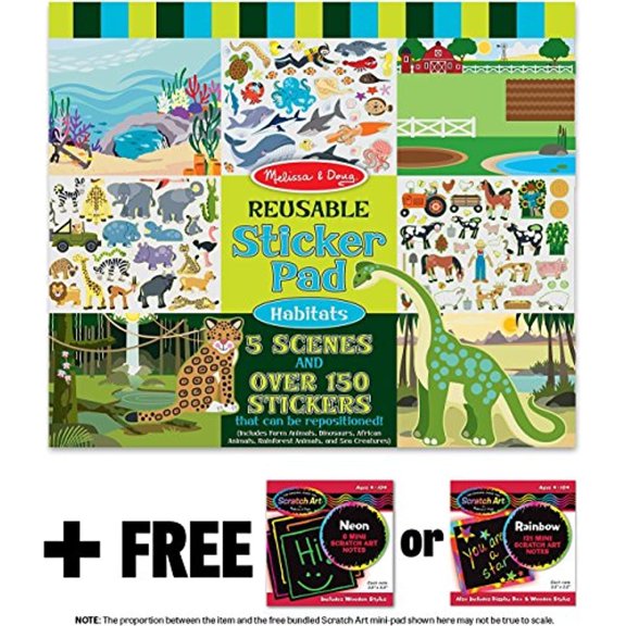 Melissa & Doug Habitats: Reusable Sticker Pad   Free Scratch Art Mini-Pad Bundle [41966]
