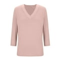 thumbnail image 4 of Swuxness Women 3/4 Sleeve Casual Shirts, Spring and Summer Tops, Ladies V-Neck Solid Color Comfortable Fashion Loose Pullover Tee Pink, M, 4 of 4