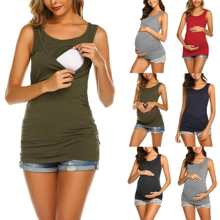 

Tejiojio Maternity/Labor/Nursing Clothing Clearance Pregnant Womans Solid Color Print Sleeveless Woman Casual Breastfeeding Clothe Vest Top