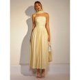 thumbnail image 6 of Light Yellow Womens Strapless Ruched Maxi Dress With Flowing Cape Detail, 6 of 7