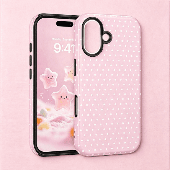 KUMEE Case for Iphone 17,Polka Dot Pattern Fashion Cute Aesthetic Design,Soft Tpu and Hard Pc Back Slim Iphone 17 Phone Case Shockproof Protective for Women Girls,Pink