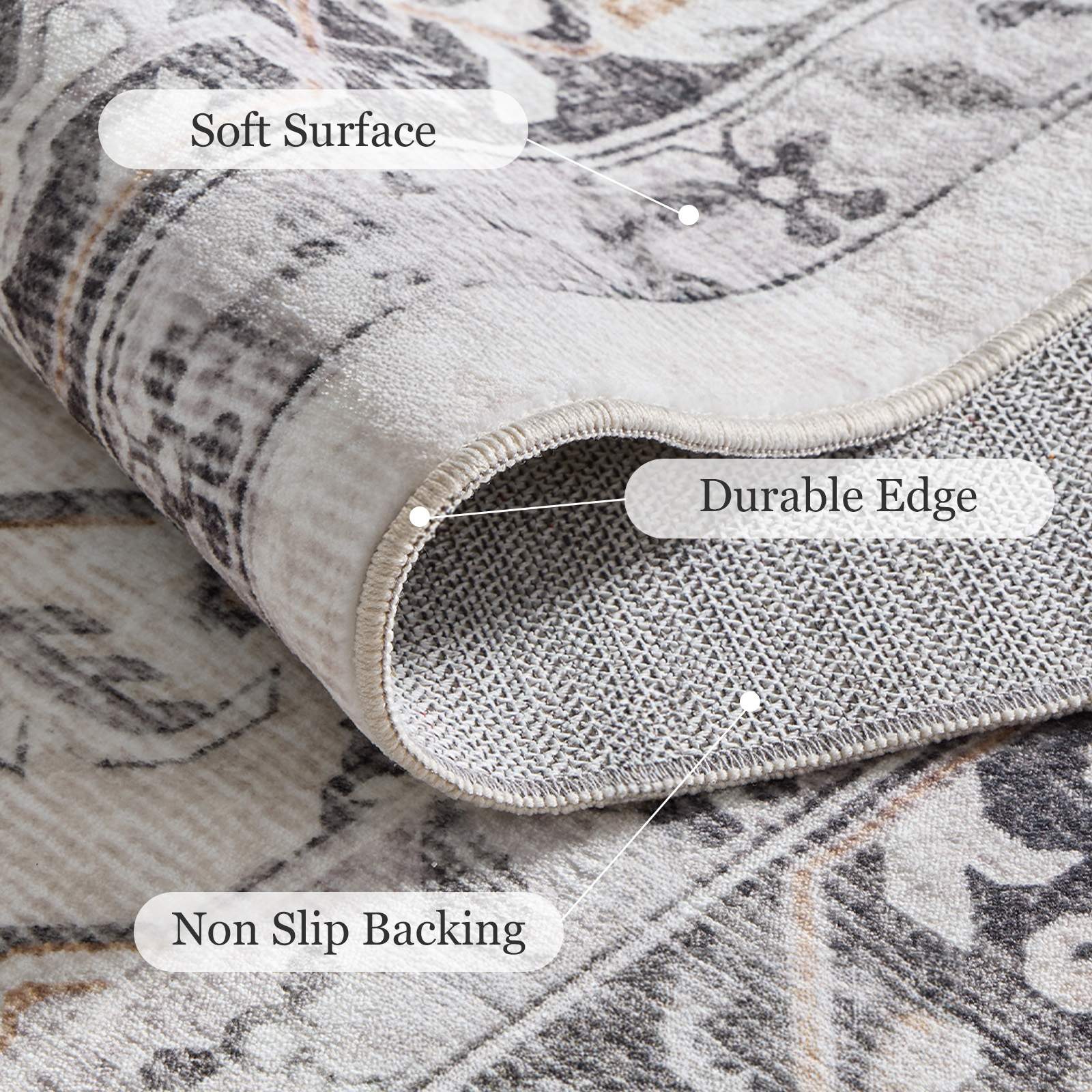 CHITOOMA 9'x12' Area Rugs for Living Room, Machine Washable Rugs Vintage Area Rug for Bedroom Dining Room Dorm Office with Non-Slip Backing, Stain Resistant Non-Shed Carpet