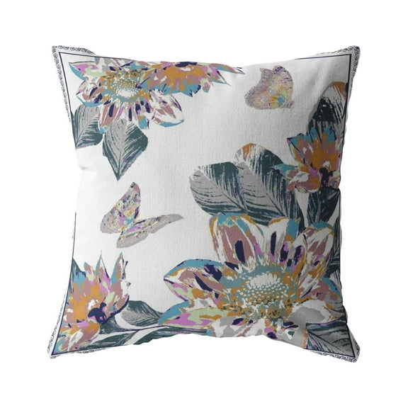 Honey Butterfly Indoor/Outdoor Pillow with Removable Cover in Pink on White26x26