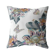 Amrita Sen Honey Butterfly Broadcloth Indoor Outdoor Blown and Closed Pillow Pink on White