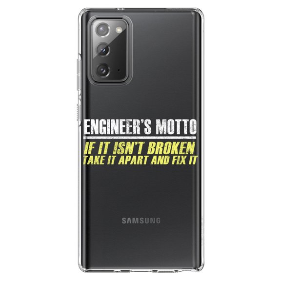 DistinctInk Clear Shockproof Hybrid Case for Galaxy Note 20 ULTRA (6.9" Screen) - TPU Bumper Acrylic Back Tempered Glass Screen Protector - Engineer's Motto If Isn't Broken Fix It