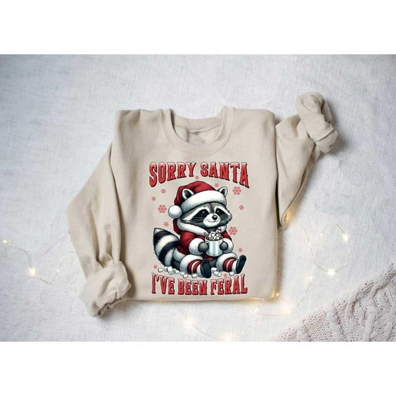 Dear Santa I've Been Feral Christmas Raccoon Sweatshirt, Feral Raccoon Shirt, Christmas Season Shirt, Christmas Shirt, Funny Meme Shirt