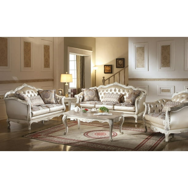  Rose  Gold  and Pearl White Living  Room  Set  3Pcs Acme 