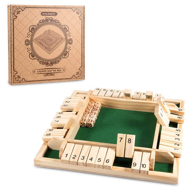 Juego Shut The Box AMEROUS para 4 jugadores con 12 dados para toda la familia