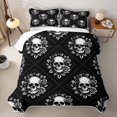 thumbnail image 2 of Homewish Skull Skeleton Checkered Quilt Full,Goth Rose Full Bedspread Sets,Halloween Duvet,3 Pieces, 2 of 7