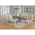 thumbnail image 2 of Rustic Gray Wood 7pc Dining Set with Table and Beige Linen Chairs and Bench, 2 of 10