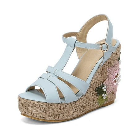 

Lolmot Women S Wedge Sandals Platform Ankle Strap Fish Mouth Wedge Sandals Open Toe Casual Summer Straw Woven Classic Wedge Sandals Summer Bohemian Comfortable Wedding Shoes
